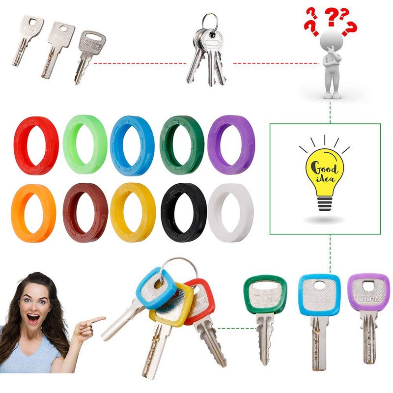 Oubaka 20 Pack Silicone Key Cap Tags,Plastic Key Identifier Rings,Key ID Rings,2Pcs Each Color,10 Colors in Total - Image 3